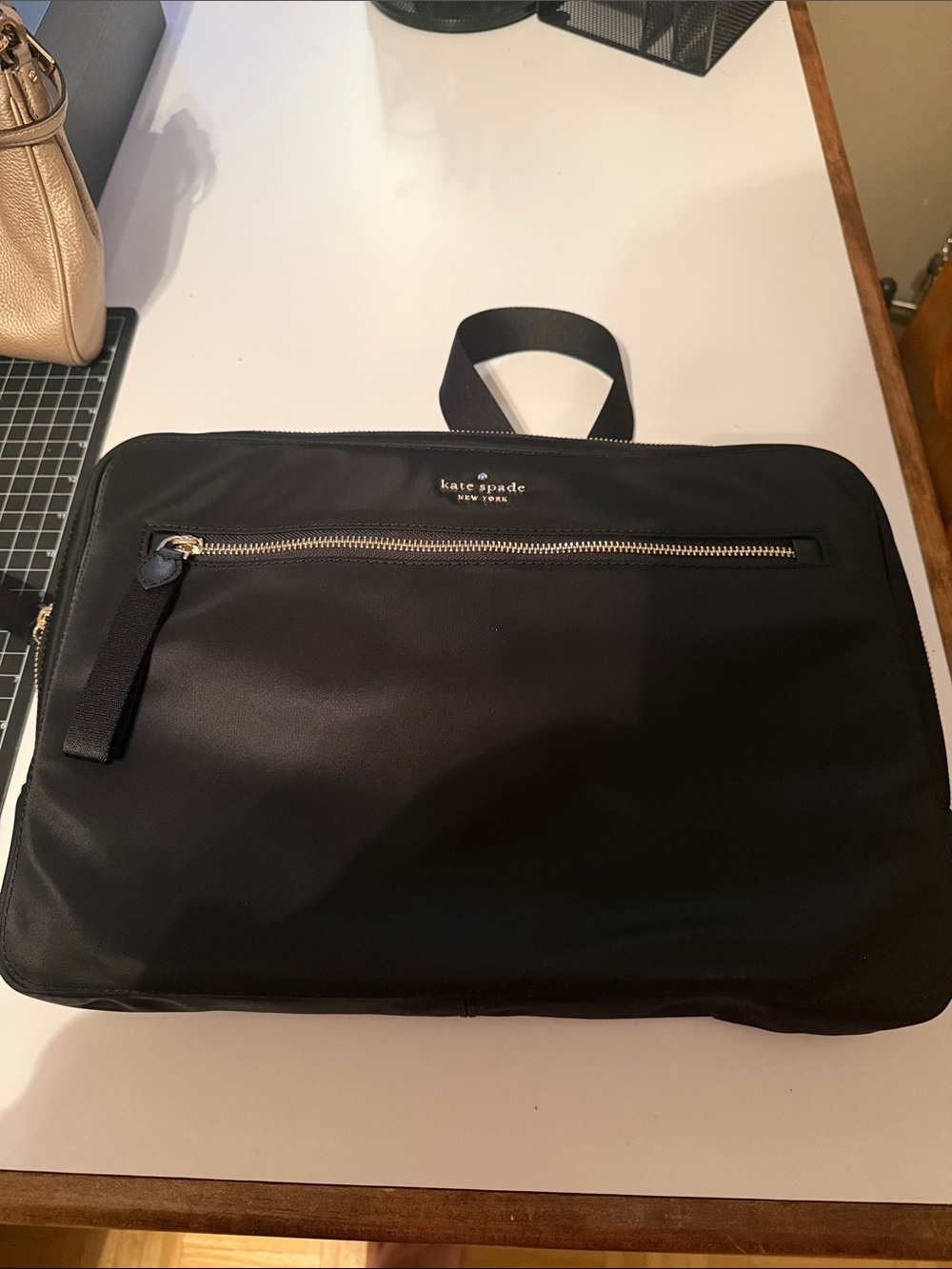 kate spade black men's laptop briefcase with front zip pocket